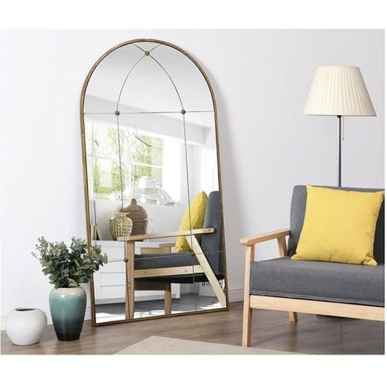 Miroir fenêtre vintage en métal PALMYRE - L. 80 x H. 150 cm -Doré antique