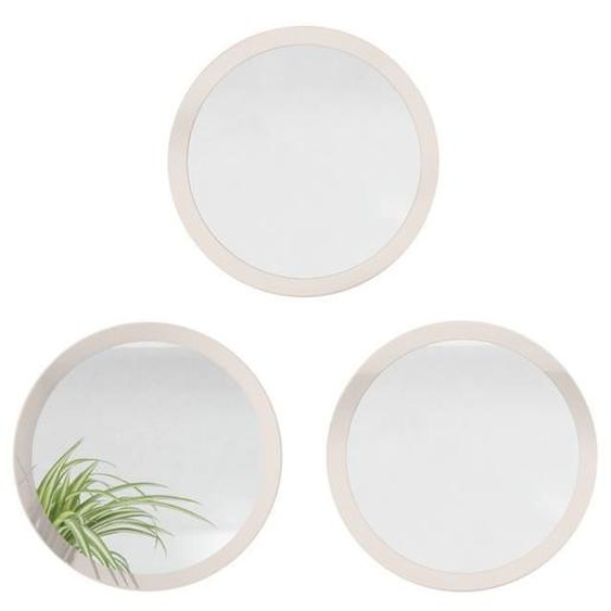 Miroir Globe 50 cm, lot de 3, miroirs muraux ronds décoratifs avec cadre en MDF gris sable haute brillance