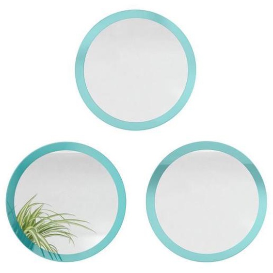 Miroir Globe 50 cm, lot de 3, miroirs muraux ronds décoratifs pour lentrée et le salon avec cadre en MDF turquoise haute brillance