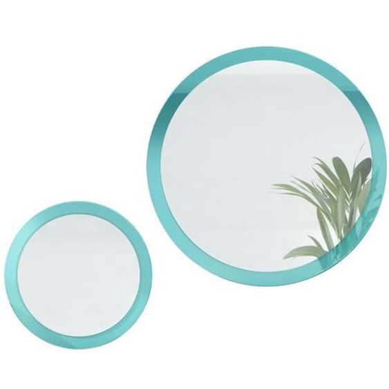 Miroir Globe Set 50 et 80 cm, 2 miroirs muraux ronds décoratifs avec cadre en MDF turquoise haute brillance