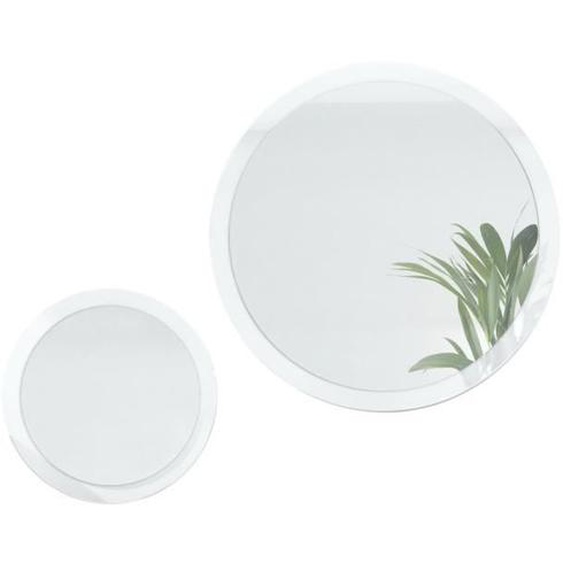 Miroir Globe Set 50 et 80 cm, 2 miroirs muraux ronds décoratifs pour lentrée et le salon avec cadre en MDF blanc haute brillance
