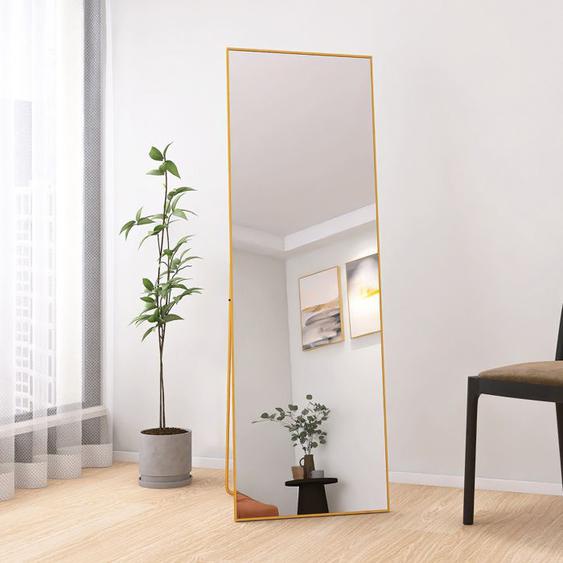 Miroir intégral en verre trempé, cadre rectangulaire en aluminium de 162*53 cm, Or