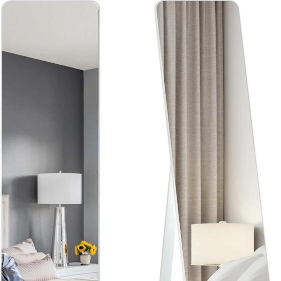 Miroir intégral - miroir sur pied et de maquillage - pose libre - cadre en bois de pin - 37 x 43 x 156 cm - blanc