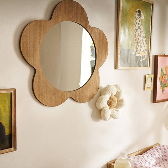 Miroir mural bois forme fleur bois