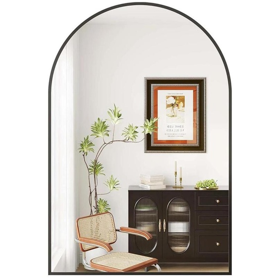 Miroir mural bombé - Miroir de maquillage - Cadre métallique - Verre trempé incassable de 5 mm - 66 x 96 cm - Cadre noir