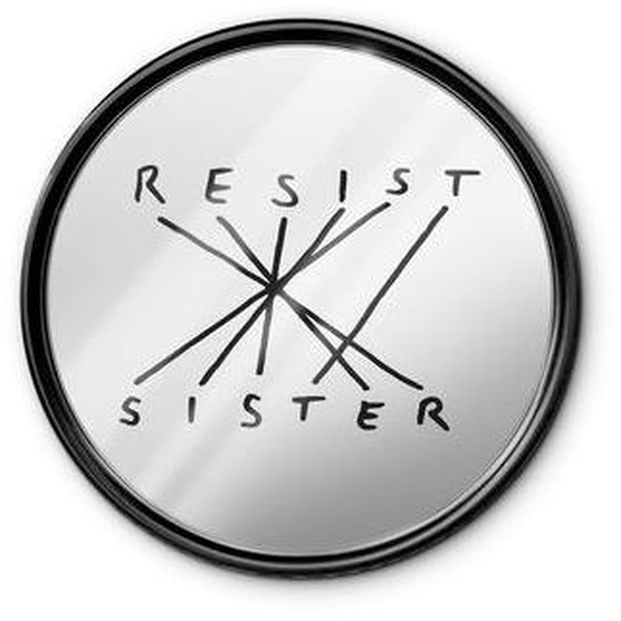 Miroir mural Connection / Resist-Sister bois noir - Ø 70 cm / Verre sérigraphié - Seletti