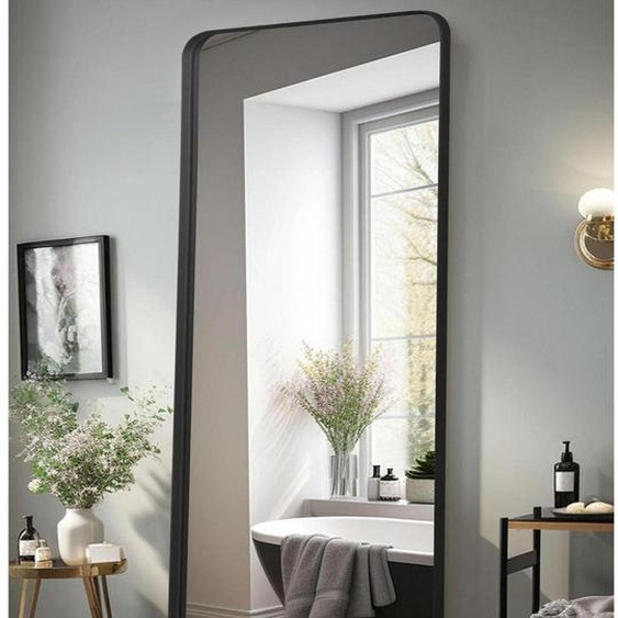 Miroir mural corporel, dimensions 52 x 161 cm, miroir de sol, aluminium noir mat
