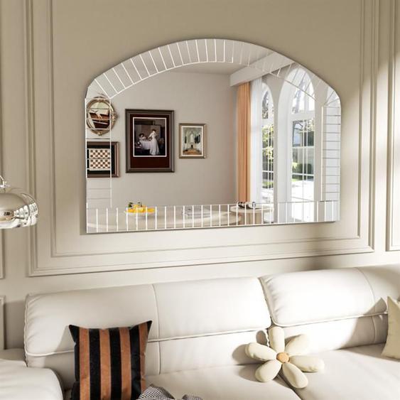 Miroir Mural Décoratif Salon 100x70cm - UNHO - Arche - Argenté - Contemporain - Design