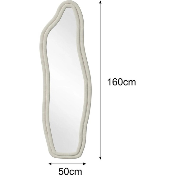 Miroir mural Delfin - Miroir de plein corps 160x50 cm - Form irrégulière - Verre haute résolution - Miroir de maquillage encadré - Décoration dintérieur - Blanc