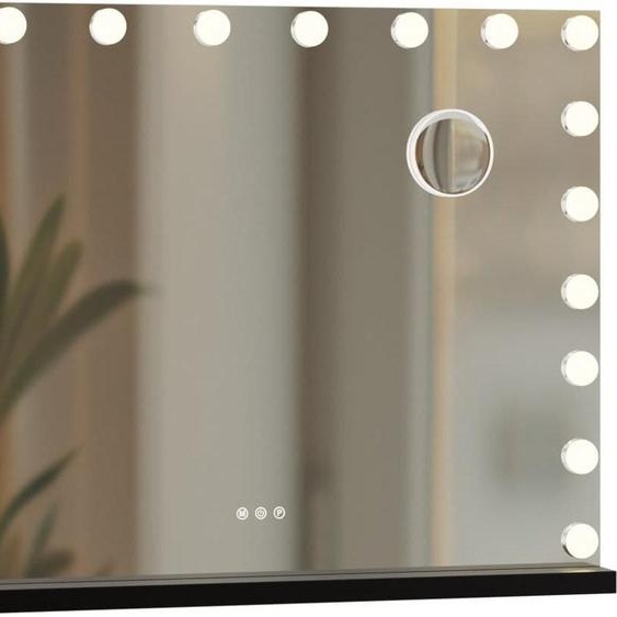 Miroir mural éclairé - miroir de maquillage - LED à intensité variable et connexion USB | couleur : noir | contenu : avec Bluetooth