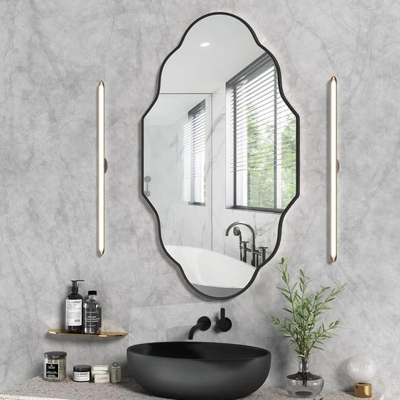 Miroir mural - Miroir de salle de bain - Forme irrégulière - Agrandissant - Fixé au mur - Cadre lanterne - Style moderne - 20,3 cm - Noir