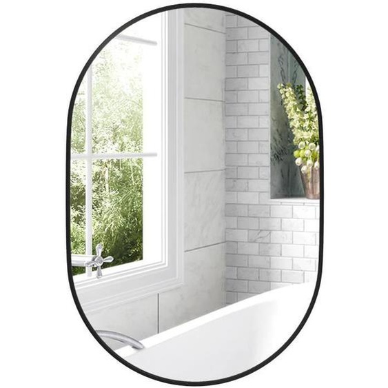 Miroir ovale - HOMCOM - cadre en aluminium - style minimaliste - montage vertical ou horizontal - 60 x 90 cm - noir