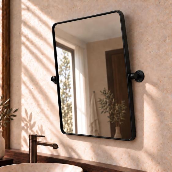 Miroir mural rectangulaire, cadre en aluminium noir, 50 x 70 cm