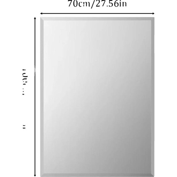 Miroir mural rectangulaire, design sans cadre, bord biseauté, fixation murale, 70x100cm