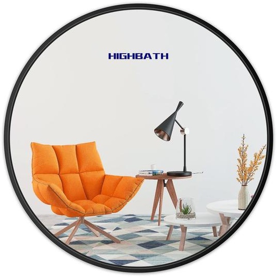 Miroir mural rond, 70x70 cm, avec un cadre en métal noir brossé