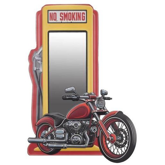 Miroir mural vertical décoratif moto en station-service vintage, cadre métallique, décoration pour garage de moto, 74 cm 27698RGSG