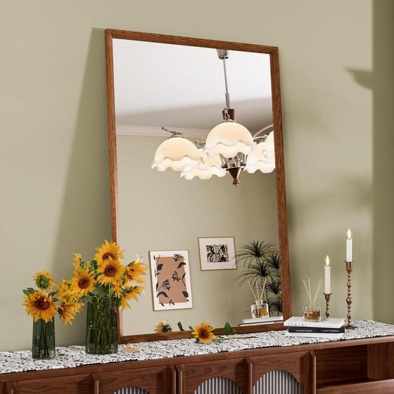 Miroir mural vintage, couleur marron, 60 x 90 cm, rectangulaire, miroir de maquillage, décoratif
