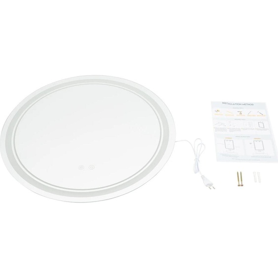 Miroir rond - Miroir de salle de bain et miroir de maquillage - Diamètre 60 cm - Anti-buée - Verre - Style classique - Gris clair