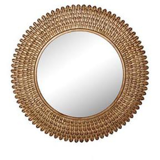 Miroir rond plumes métal doré patiné 76cm