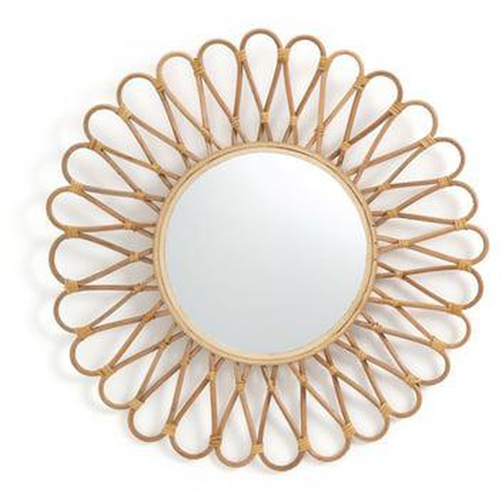 Miroir rotin et bambou forme soleil Ø50 cm, Nogu