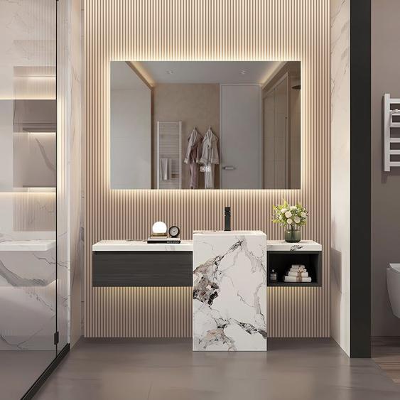 Miroir Salle de Bain 80x120 avec Lumière LED 3 Couleurs, Miroir Mural Antibuée, Miroir de Vanité, Touche Tactile
