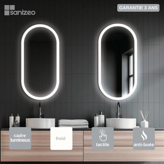 Miroir Salle de Bains Lumineux CANADA Anti-Buée Tactile On/Off 50x90 by SANIZÉO