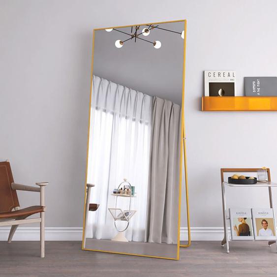 Miroir sur Pied 180 x 80 cm, Miroir de Sol, Miroir Pleine Longueur Grand, Miroir Alliage dAluminium Cadre, Or