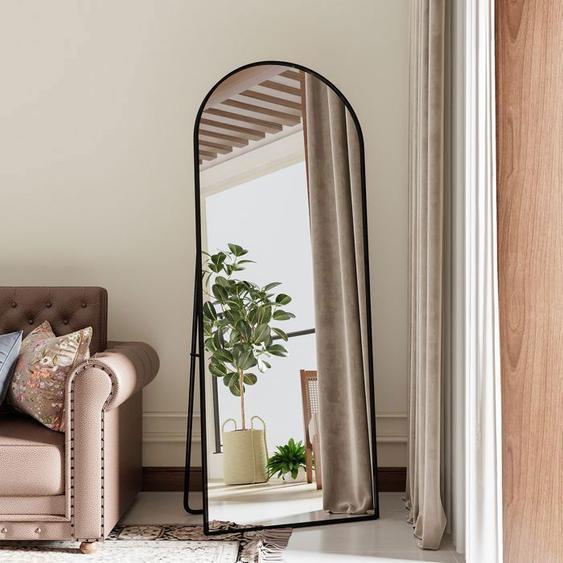 Miroir sur Pied Arqué, Grand Miroir Mural avec Cadre en Aluminium 165 x 60 cm, Penché ou Suspendu pour Salon, Chambre, Entrée, Noir