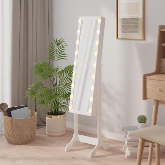 Miroir sur pied blanc avec LED blanc 34x37x146 cm