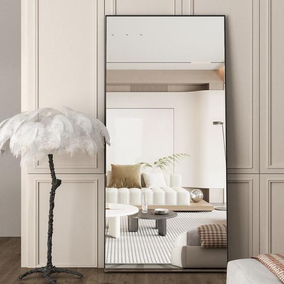 Cassilando - Miroir sur Pied, Grand Miroir de Sol Noir, Miroir sur Pied, Contre Le Mur pour Chambre à Coucher, Revêtement et Miroir Mural à Cadre