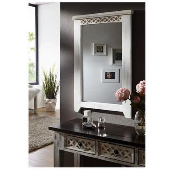 Miroir vertical 90x60cm - Bois massif de manguier ciré (Blanc antique) - Style Campagne Chic - CASTLE ANTIK #227