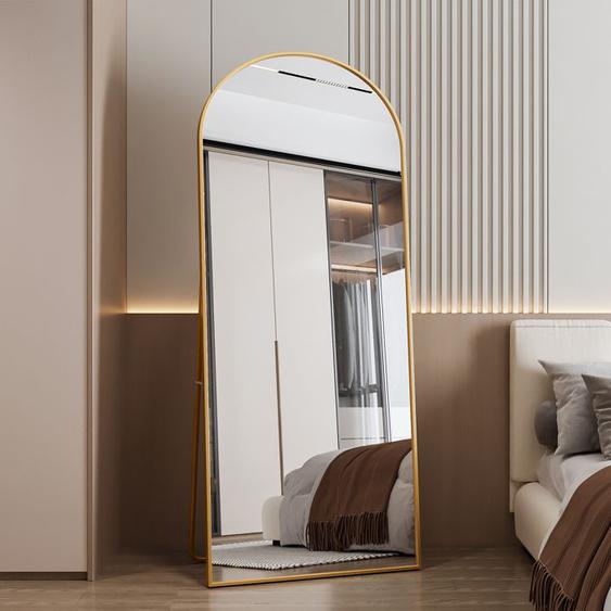 Miroir vertical pleine longueur, miroir cosmétique, verre trempé, cadre en alliage daluminium,style simple et rond,or,180x80cm