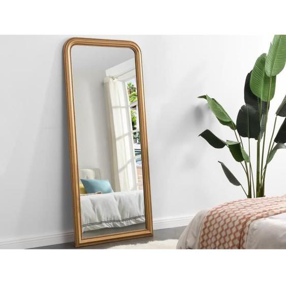 Miroir vintage en bois de paulownia - L. 80 x H. 180 cm - Doré effet laiton - HELOISE