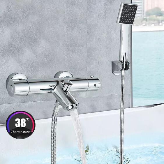 Zamery - Mitigeur Baignoire Thermostatique 38°C Cascade, Robinet Thermostatique Baignoire,Mitigeur de Douche pour Baignoire avec Contrôle de La