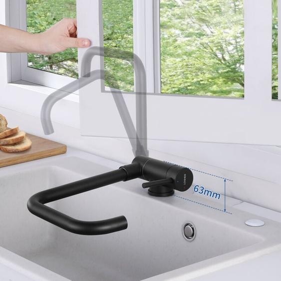 Mitigeur Cuisine Rabattable Pivotant à 360°, Robinet de Cuisine avec Poignée Pliable Contre Fenêtre, Robinet Mitigeur Evier Acier Inox 304 à Eau