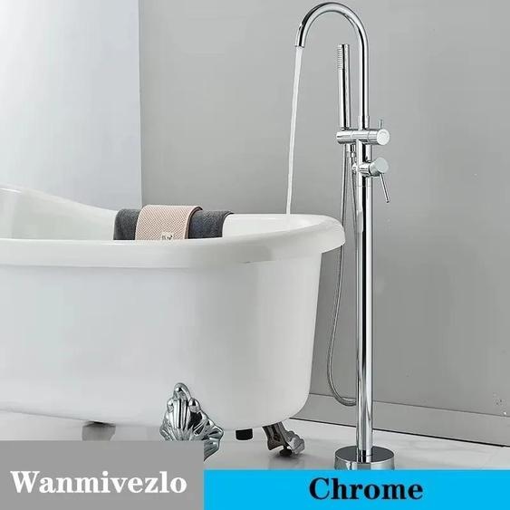 Mitigeur de baignoire sur pied - Mitigeur sur pied - À deux poignées - Bec pivotant - Avec douchette - Robinetterie en laiton - Style classique - Vert clair