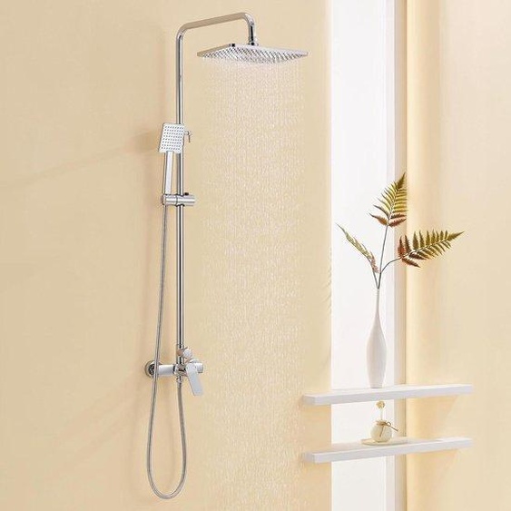 Mitigeur de douche à effet pluie réglable 90-124 cm, chromé, 29 x 19 cm