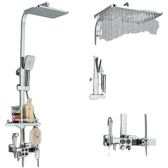 Mitigeur de douche thermostatique, pommeau de douche ABS durable, design moderne, chrome 4DT/li/ul/div