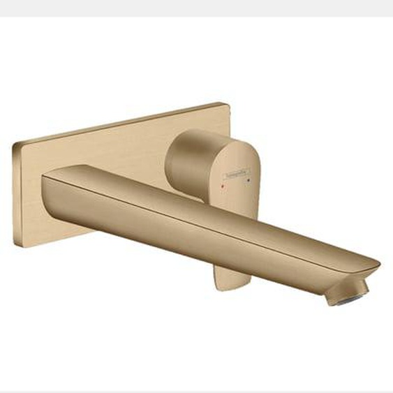 Mitigeur de lavabo encastré mural, bec 225mm, bonde à écoulement libre bronze brossé