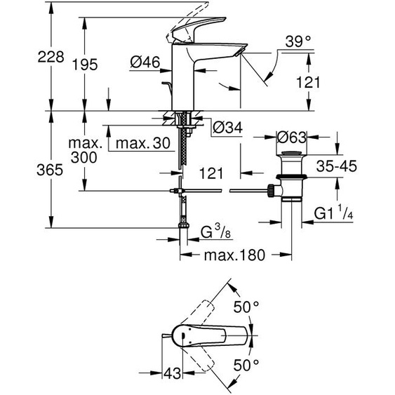 Mitigeur de lavabo EUROSMART monocommande TS GROHE 32926003