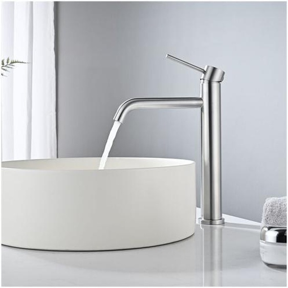 Detbom - Mitigeur de Lavabo Haut Robinet Salle de Bain pour Lavabo et Vasque Robinet Lavabo en Acier Inox Brossé Classique