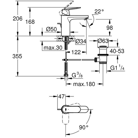 Mitigeur de lavabo monocommande taille S NF EUROSMART COSMOPOLITAN - GROHE - 2337700E