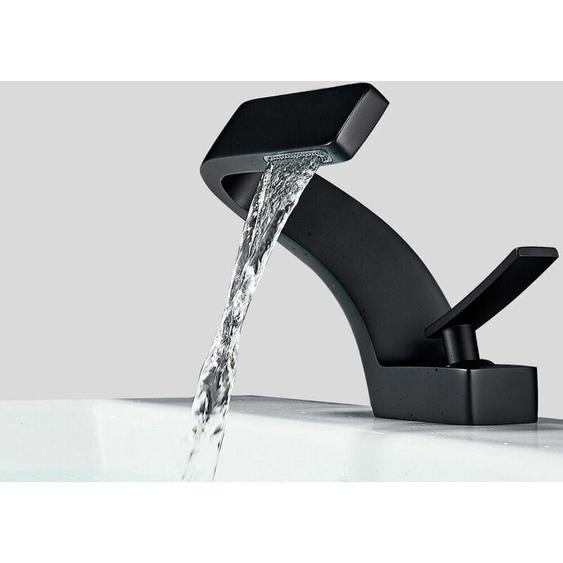 Mitigeur de lavabo Noir en laiton avec valve en céramique à arc bas pour salle de bain avec une poignée simple touchant un trou/trois trous pour