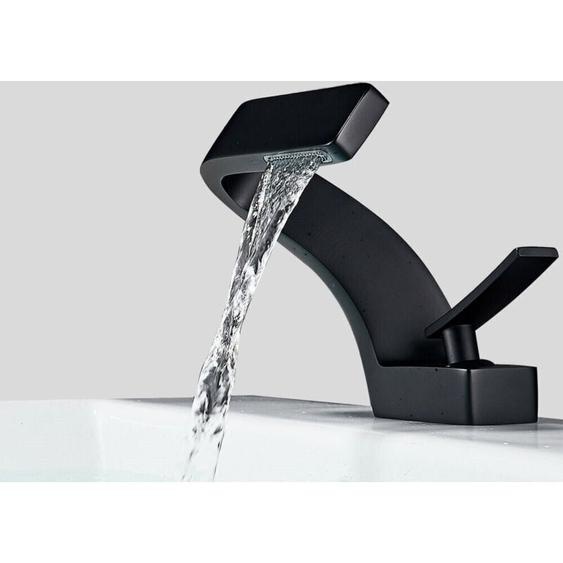 Mitigeur de lavabo Noir en laiton avec valve en céramique à arc bas pour salle de bain avec une poignée simple touchant un trou/trois trous pour