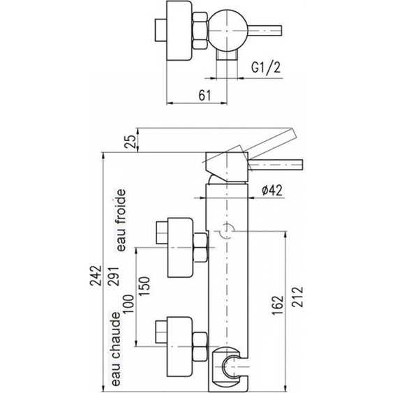Mitigeur douche mural SEINA laiton doré--