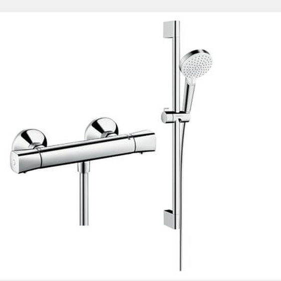 Mitigeur douche thermostatique Ecostat Universal chromé + pack pommeau de douche Crometta 2 jets + flexible + barre
