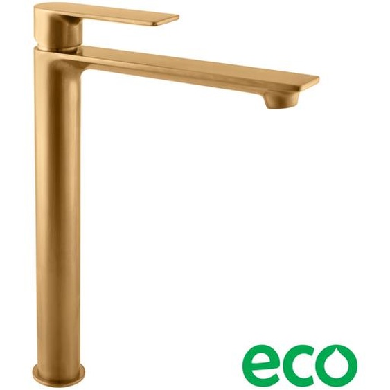 Mitigeur lavabo haut  NIL en laiton doré brossé sans siphon H. 26,1 cm