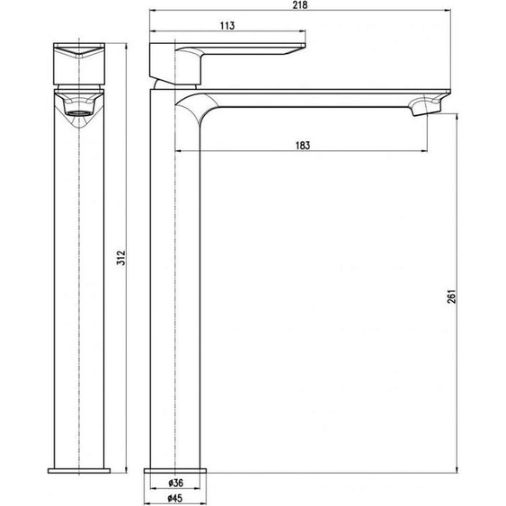 Mitigeur lavabo haut  NIL en laiton rose gold brossé sans siphon H. 26,1 cm