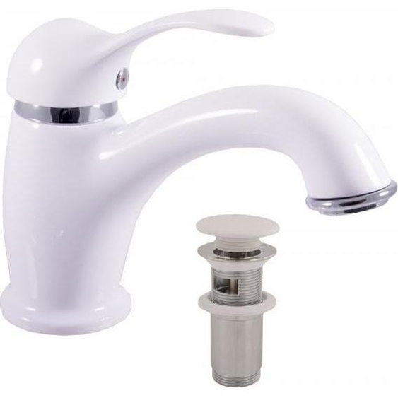 Mitigeur lavabo LABE laiton chromé blanc brillant avec pop-up