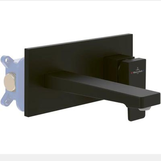 Mitigeur lavabo mural  Architectura Square avec vidage Push Open Noir mat + corps encastré